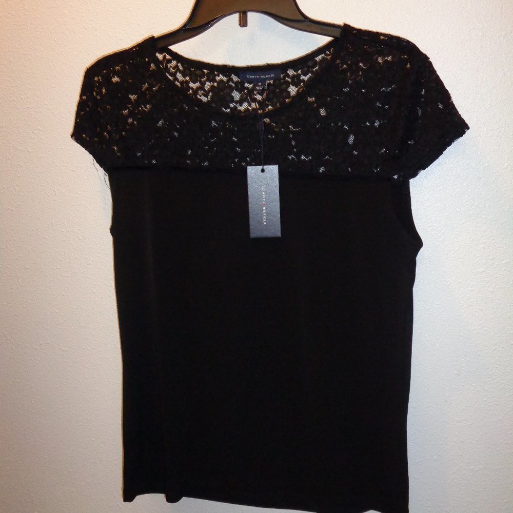 TOMMY Hilfiger Encore Black Lace Top t71h1473 Size Medium NWT - Picture 4 of 11
